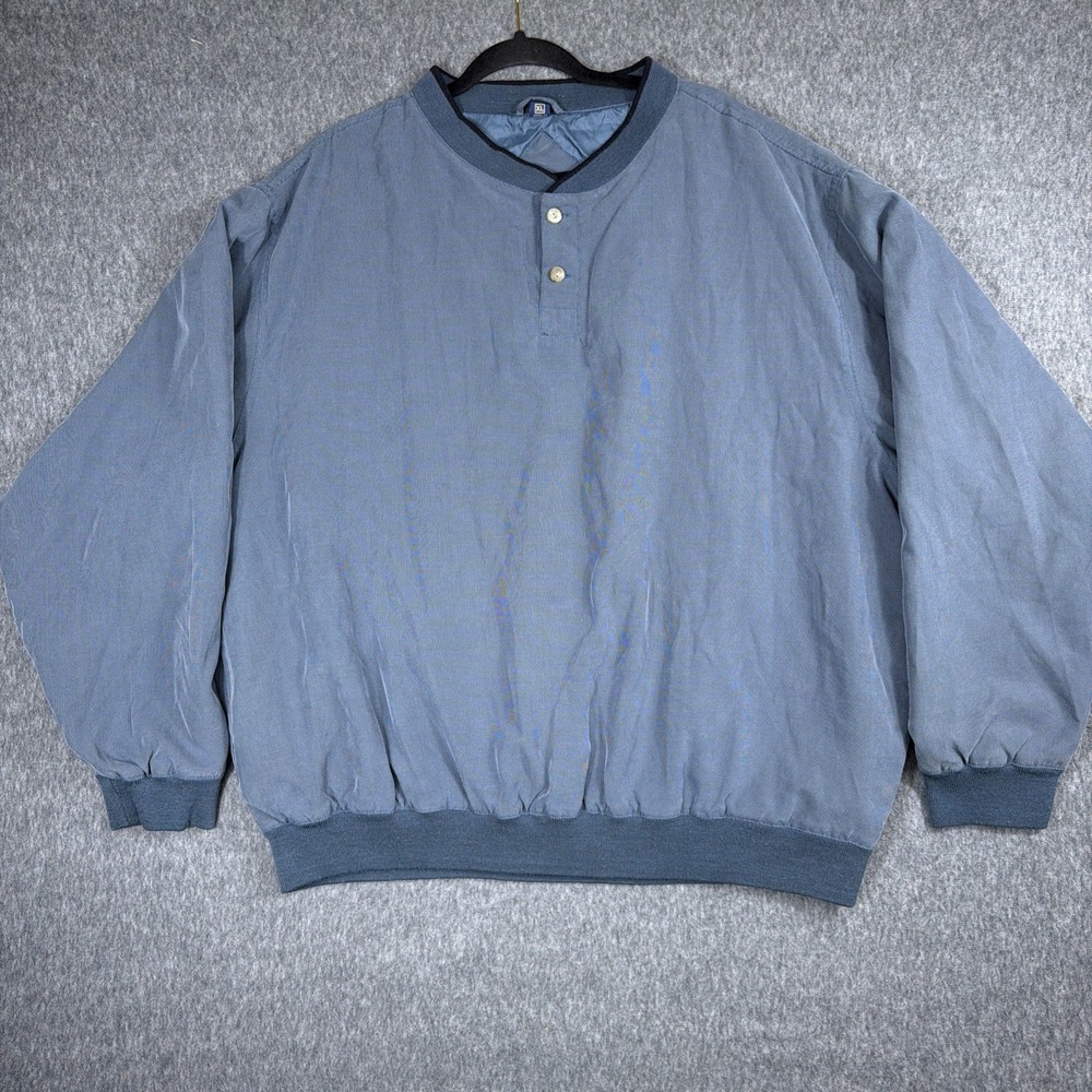 Straight‎ Down Jacket Mens XL Blue Button Golf Pullover Oversize Baggy Vtg